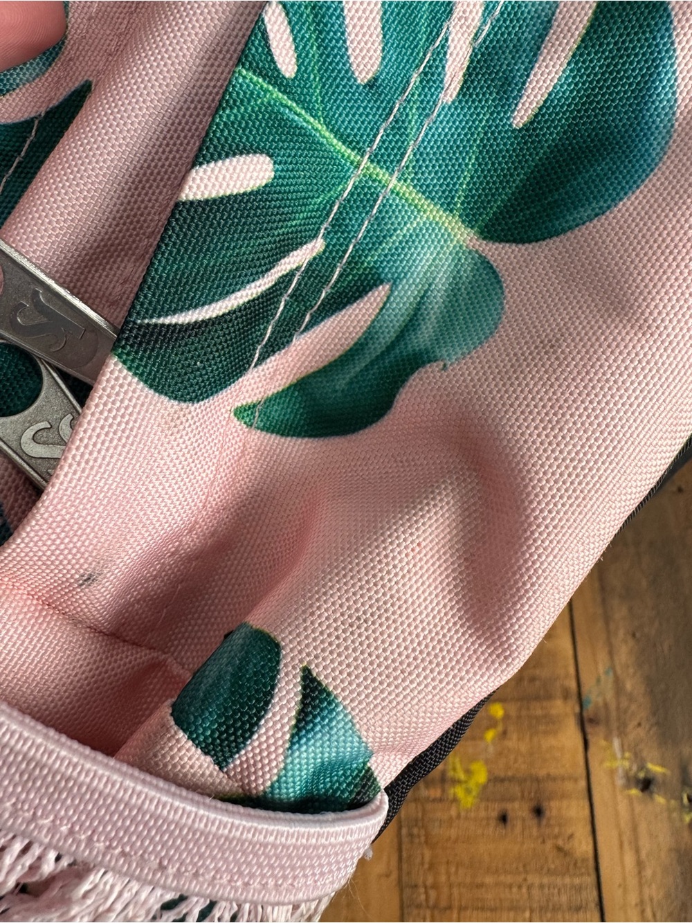 Jansport Pink Backpack with Green Tropical Leaf Print - Picture 8 of 13